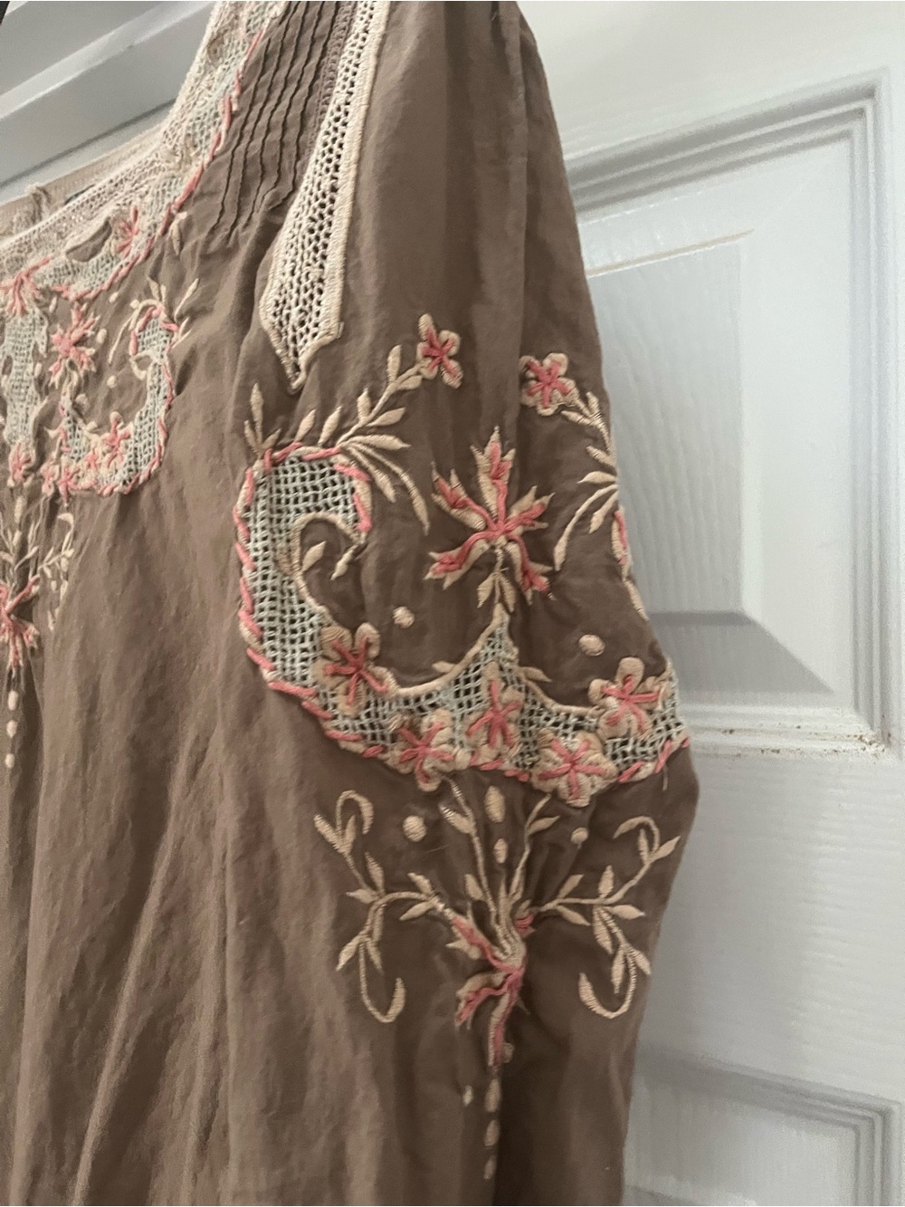 Peruvian Connection Brown Sardinia Tunic or Mini with Salmon & Cream Embroidery - Picture 5 of 8